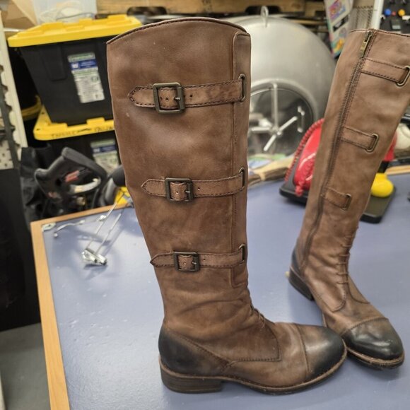 Vince Camuto Womens Fivvy Boots Sz 7B Tall Brown Leather Distress Rustic Biker - Picture 3 of 7